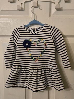 GAP Navy & White Striped Dress with Embroidered Floral Heart